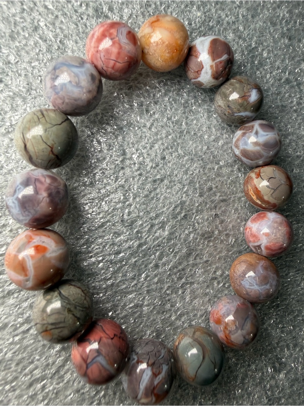 Stunning 11MM Dark Colorful Alashan Agate Natural Crystal Bracelet